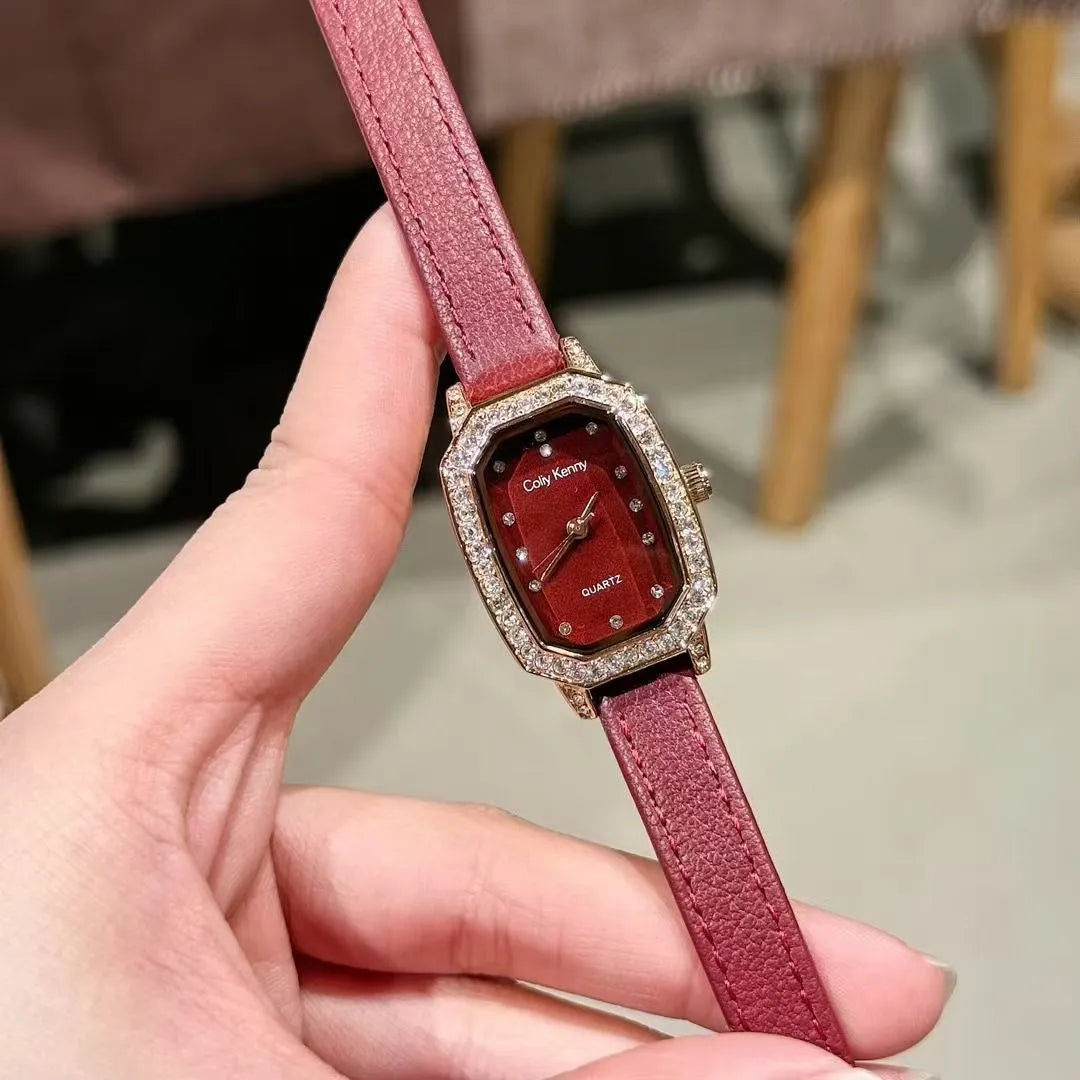 Ankela Red alloy women's watch with Chinese style design, showing 8mm thickness and various colour options.