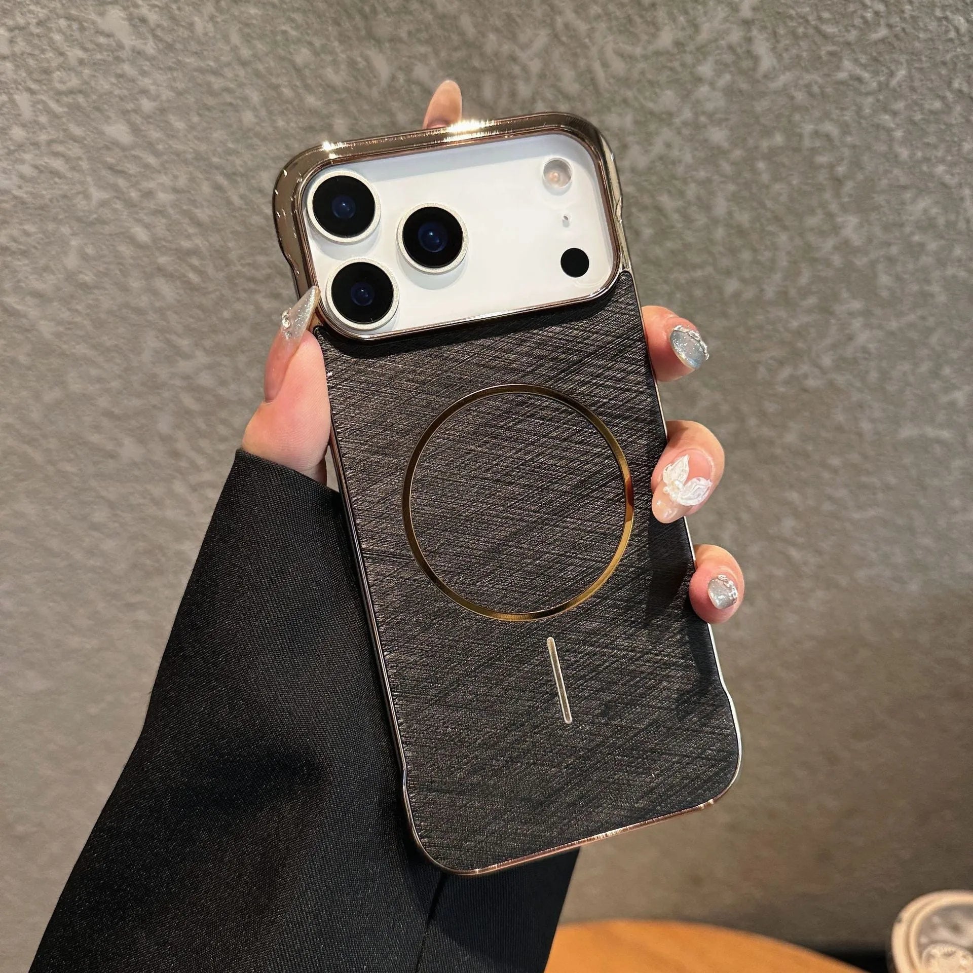 Electroplating frameless magnetic phone case for iPhone 17 in multiple colour options showing half-pack design