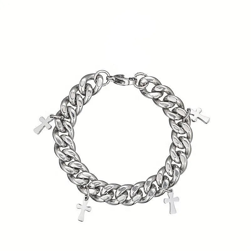 Men's titanium steel geometric cross bracelet with cold wind style design