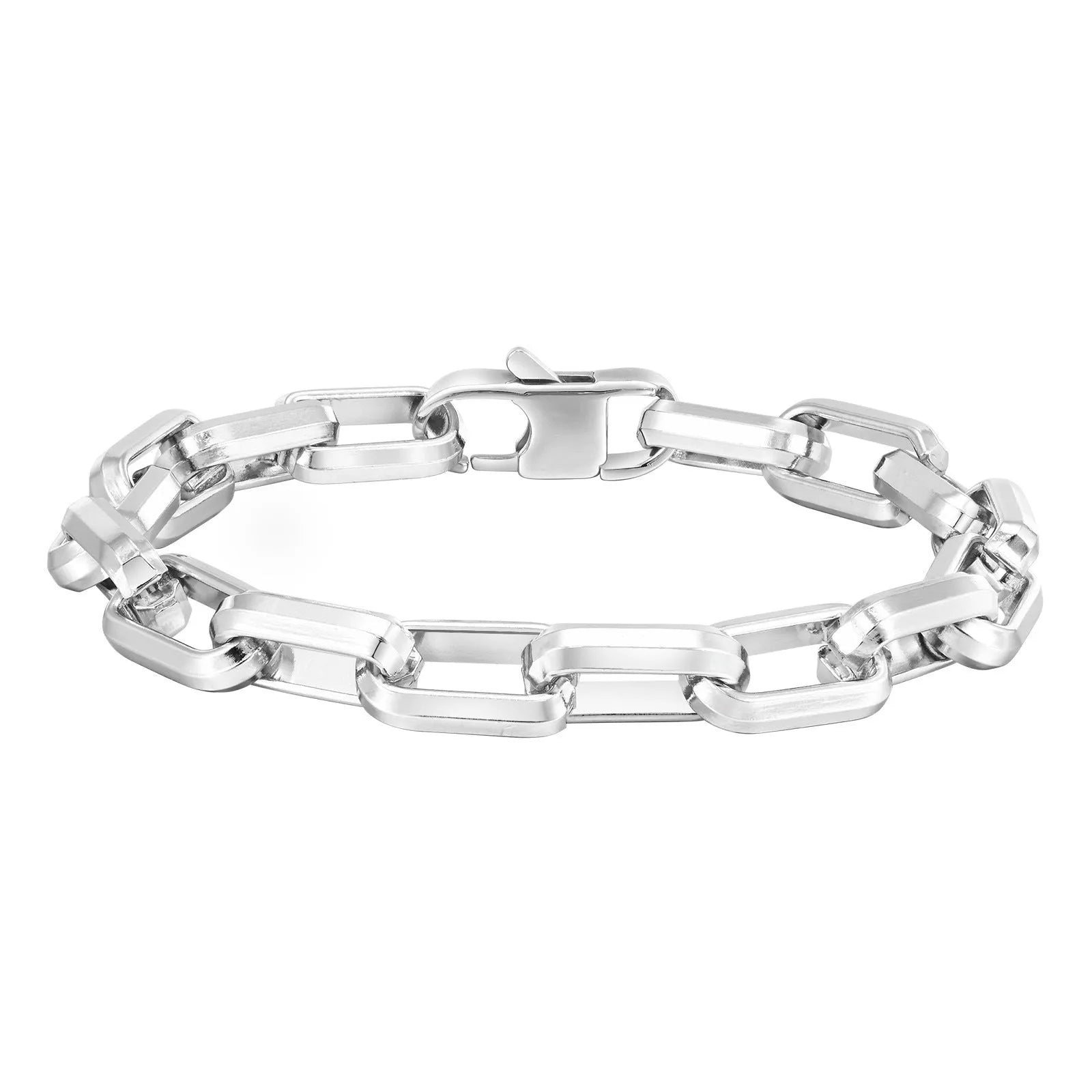 Men's simple square chain bracelet in titanium steel, shown in black, gold, retro, and steel colour options.
