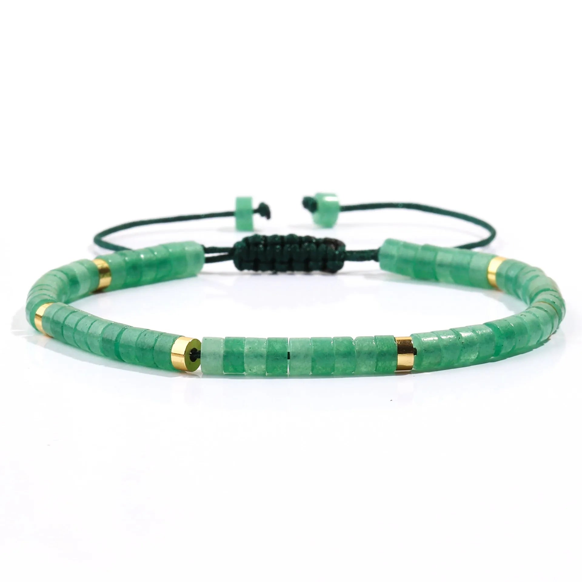 Women's hand-woven tigereye turquoise cylindrical flat bead bracelet with geometric texture and bamboo joint details