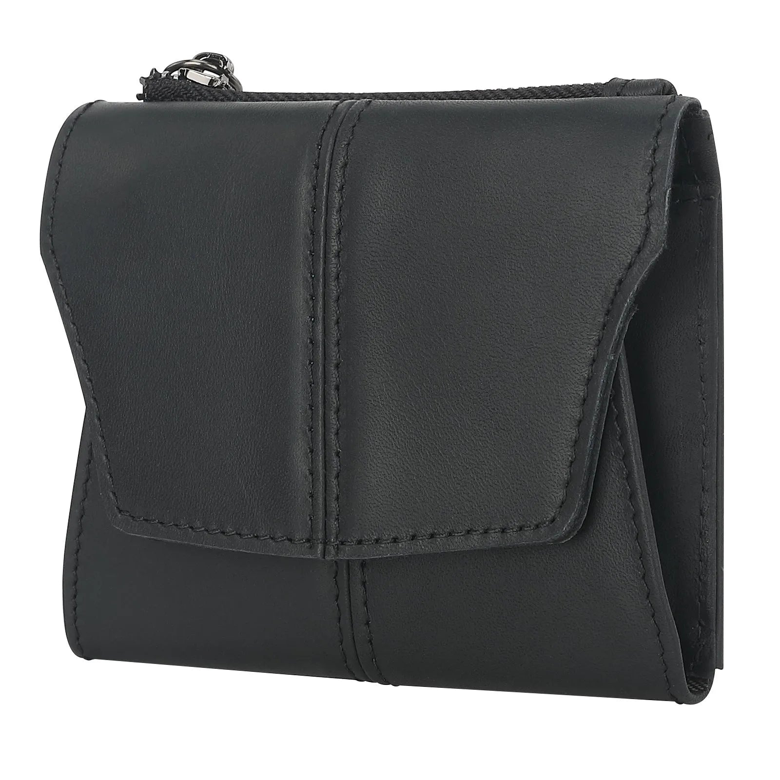 Lockable genuine cowhide leather coin purse in retro style, shown in one of six colours: black, brown, coffee, olive green, red, or navy blue.