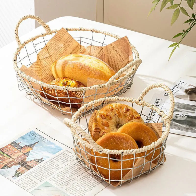 Nordic iron wire woven storage basket for fruit in binaural woven small size, ins style