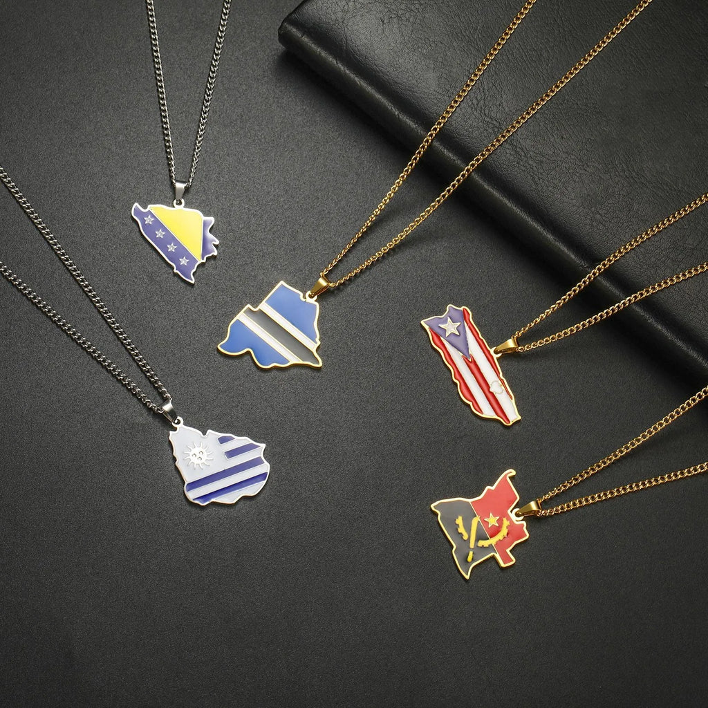 Women's creative all-match map pendant necklace in titanium steel with adjustable 51-60cm chain, gold colour option