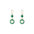 Green and gold Chinese style earrings with cheongsam peace buckle design in geometric shape