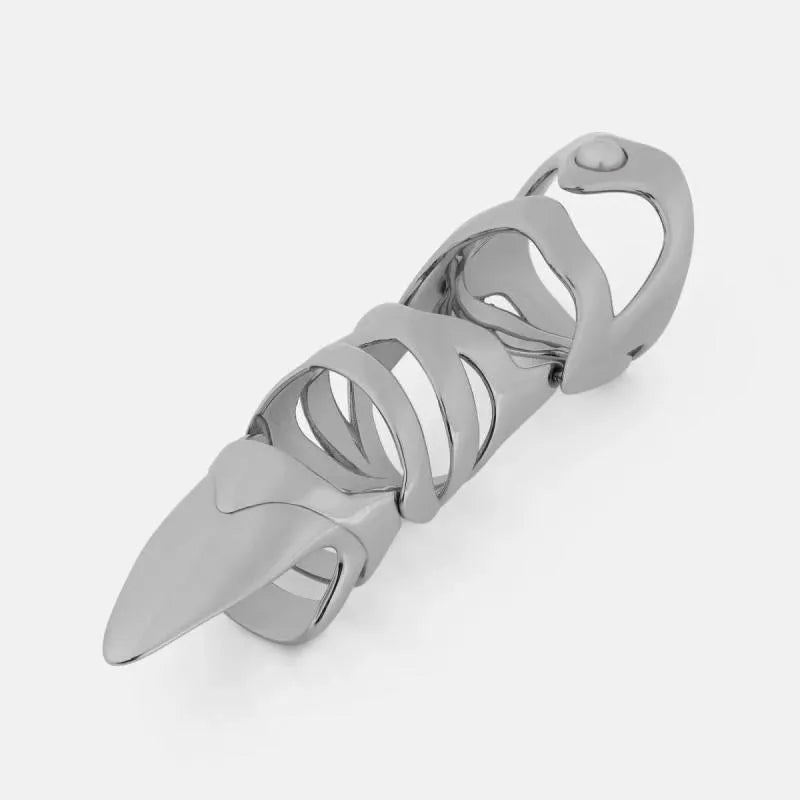 Silver punk armour finger stall made from alloy, a decorative fashion ring.
