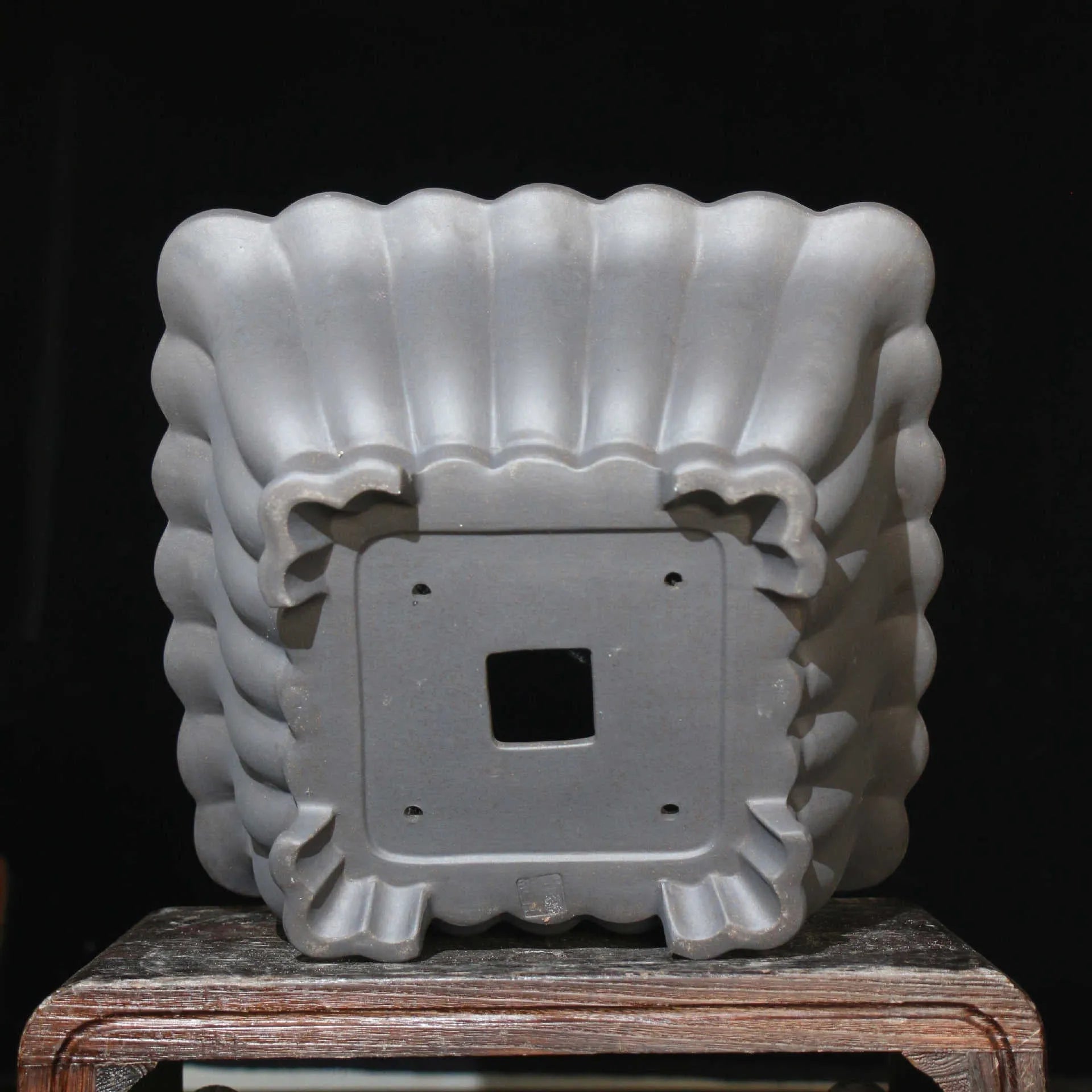 Purple sand ceramic square bonsai pot with 37cm inner diameter on desktop