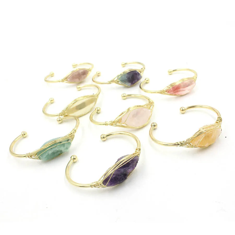 Natural raw gemstone ethnic bracelet with 8mm amorphous stones in nine colour variations