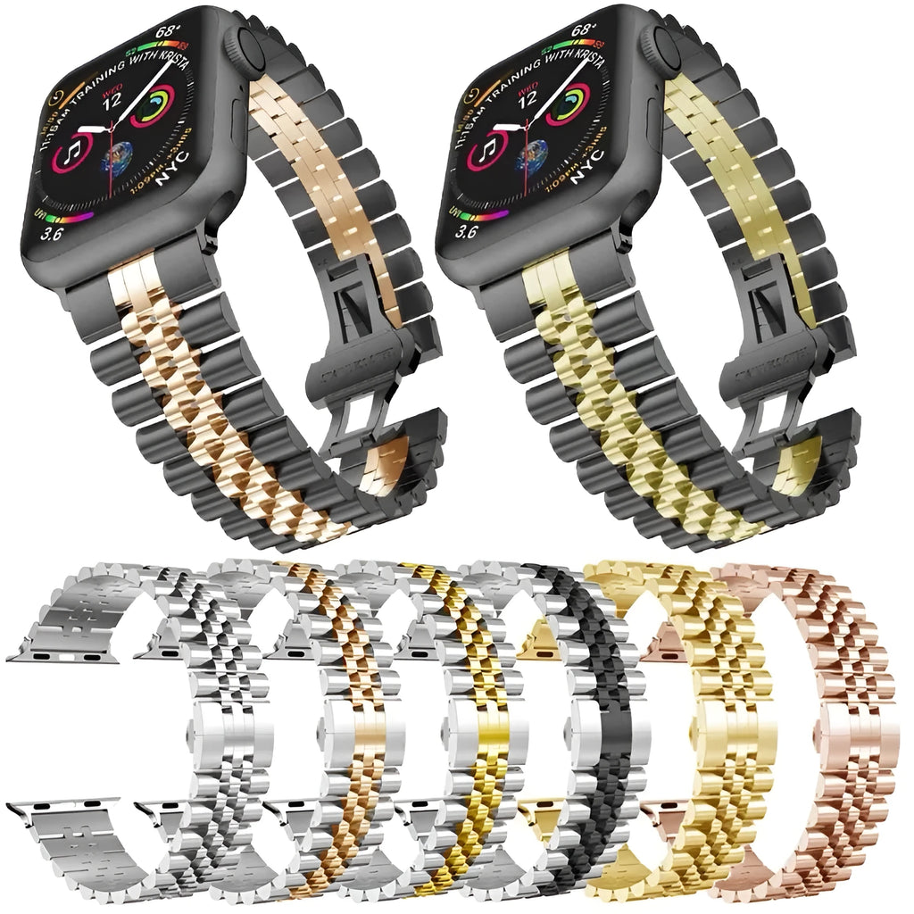 Creative all-match five-bead metal strap for Apple Watch in silver with link detail