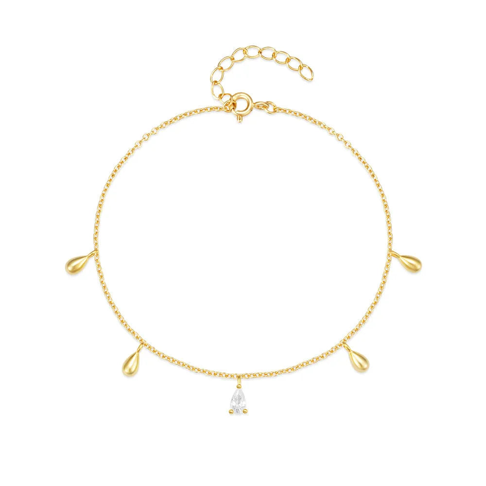 Gold-coloured S925 sterling silver bracelet with a water drop diamond pendant