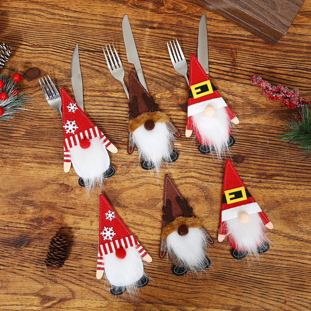 Christmas felt cloth cover for knife and fork with snowflake design, 17.5 x 10 cm