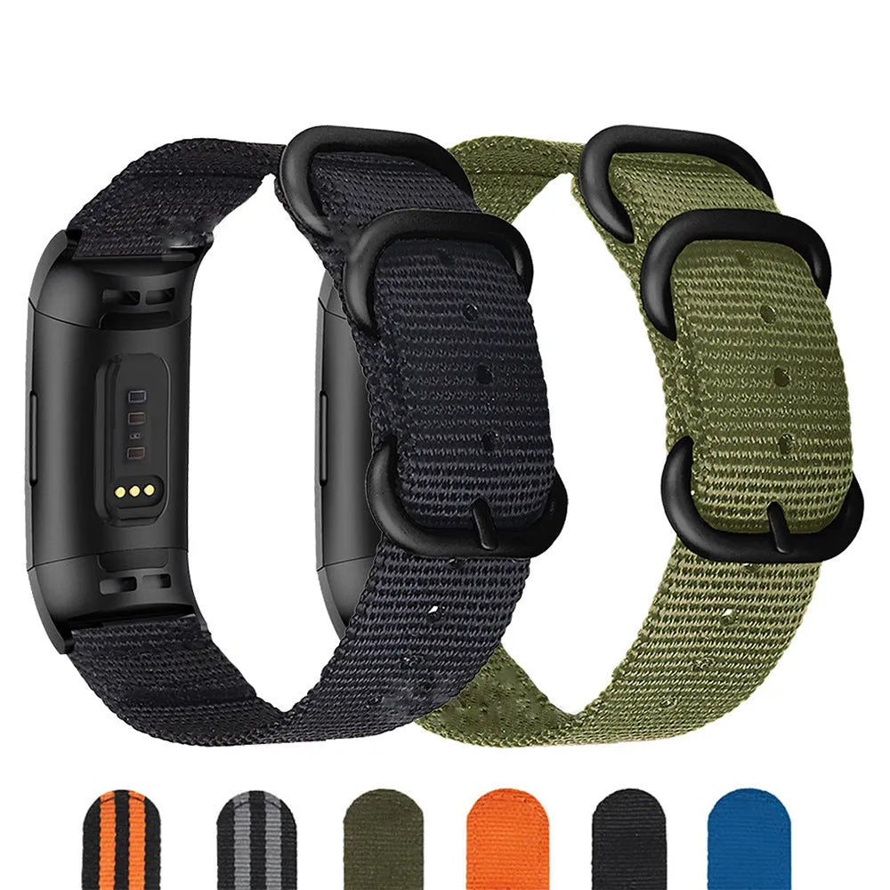 Fitbit Charge nylon replacement strap with three-ring buckle in multiple colour options