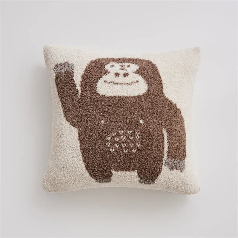 Class A Nordic style knitted velvet polyester pillowcase with cartoon anime pattern in black big face colour