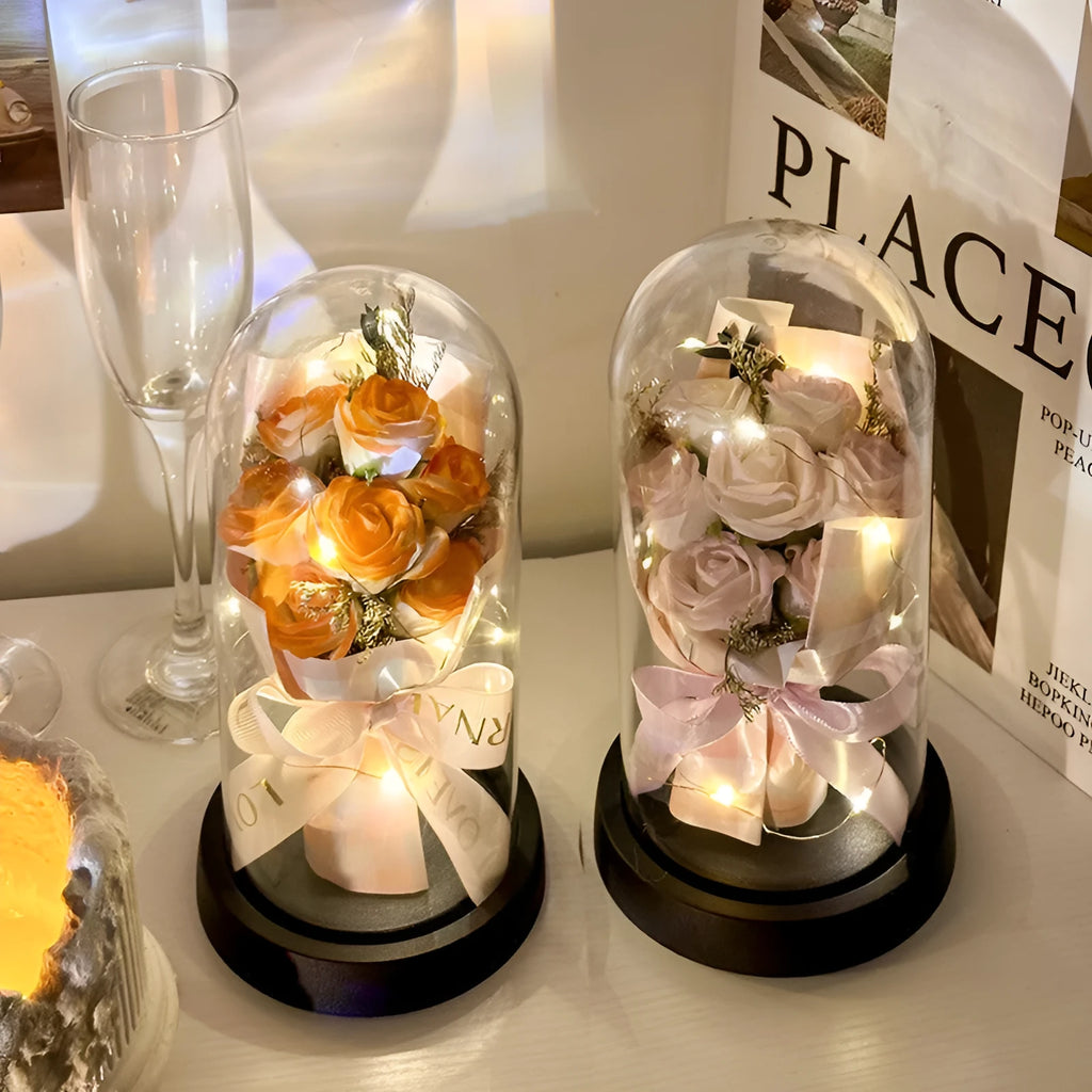 Bionic bouquet artificial flower arrangement in champagne colour with forming process detail