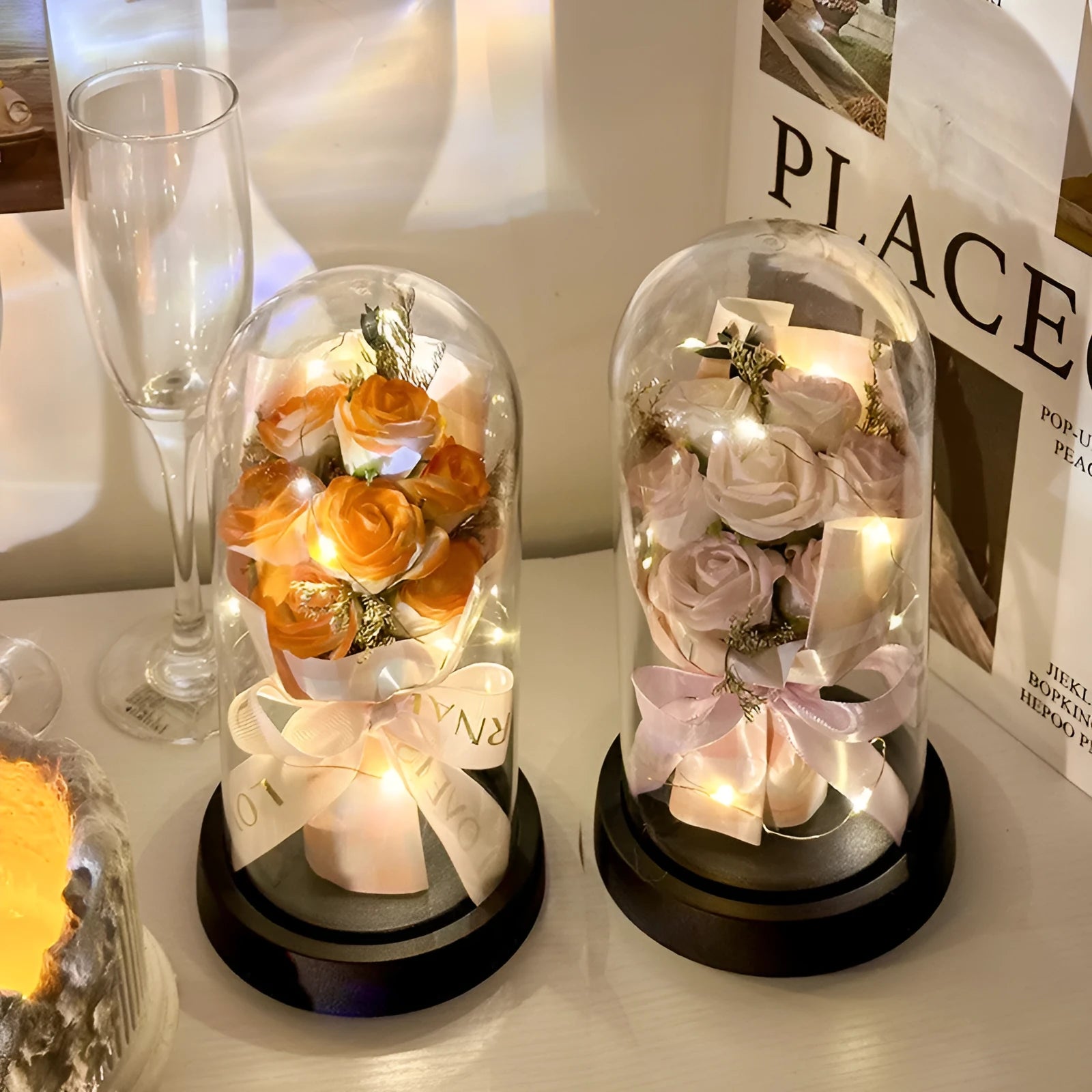 Bionic bouquet artificial flower arrangement in champagne colour with forming process detail