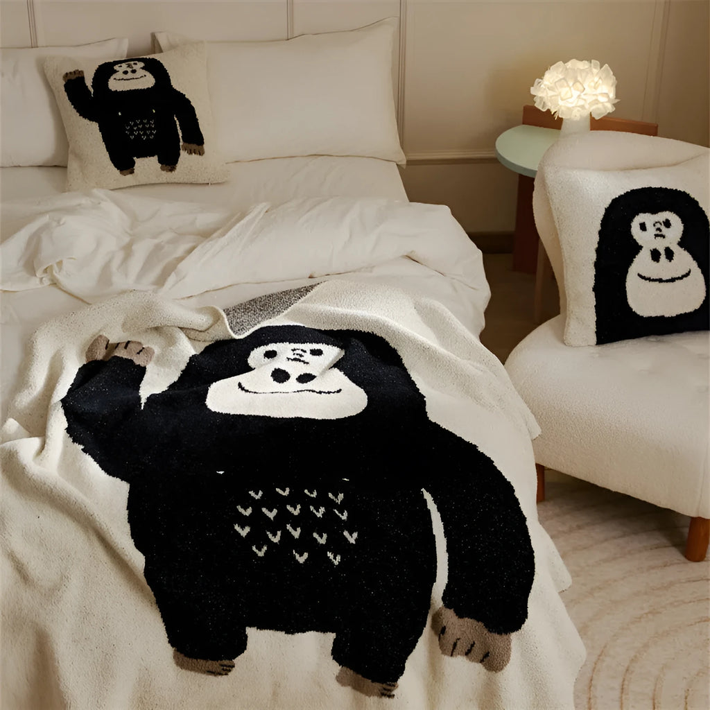 Class A Nordic style knitted velvet polyester pillowcase with cartoon anime pattern in black big face colour
