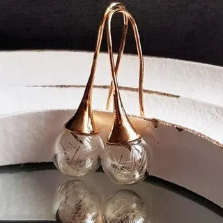 Clear glass ball earring with crystal dandelion seed inside on a silver French hook, 16mm size.