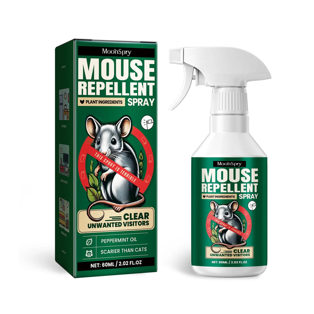 60ml natural rat repellent spray bottle with essential oils including clove, peppermint, camphor and chilli