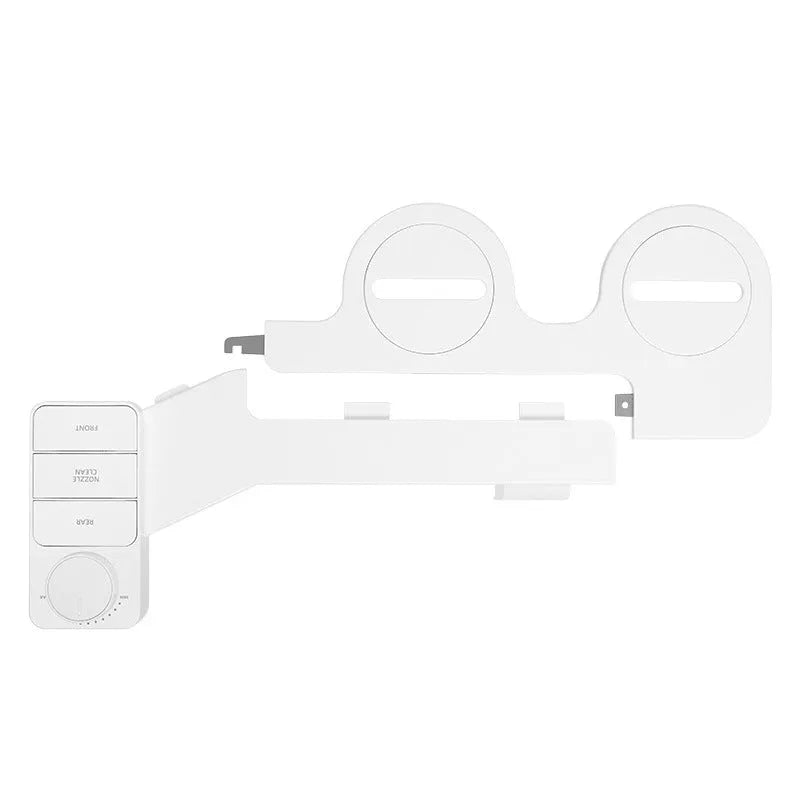 Pure white KB06 manual button wash toilet cleaning tool with ABS body, copper tee, and braided hose.