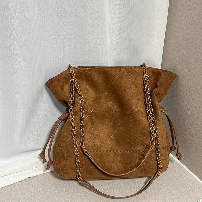 Retro suede diamond chain underarm bag women 29x8.5x28.5cm brown beige khaki black coffee