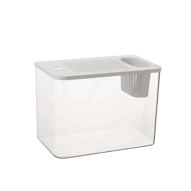 Compact black or white plastic Betta fish tank with a lid, dimensions 32cm wide by 23cm high.
