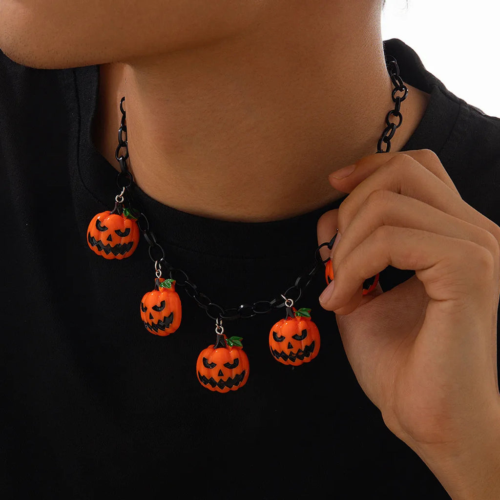 Halloween ghost pumpkin necklace with cartoon acrylic pendant on plastic chain