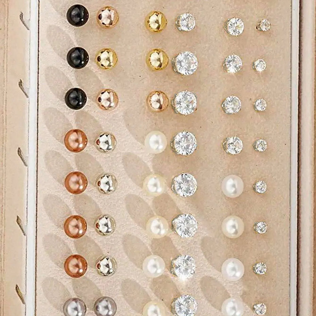 108-piece set of women's geometric pearl earrings in gold and yellow electroplated alloy