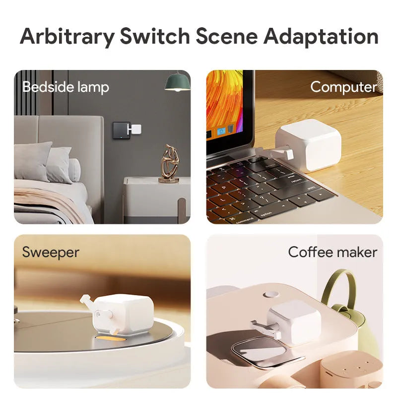 Small white Bluetooth rocker arm finger robot for automating light switches