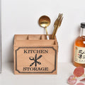 Wooden kitchen storage box with grid compartments for knives, forks, and chopsticks.