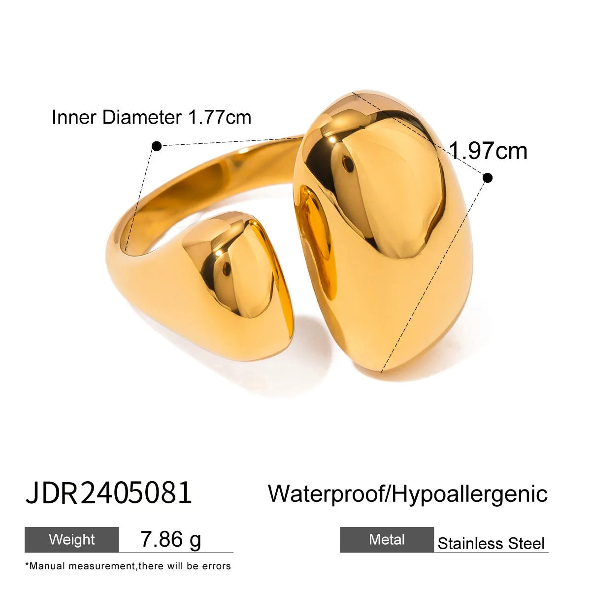 Women's stainless steel geometric open ring with electroplated JDR2405081 colour finish