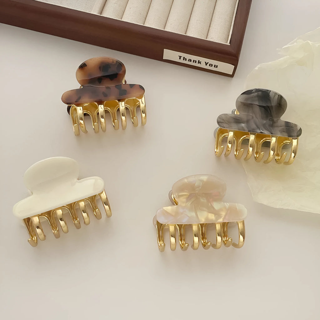 Medium-sized dopamine retro acetate hair clip barrettes with metal grip in four colour variations