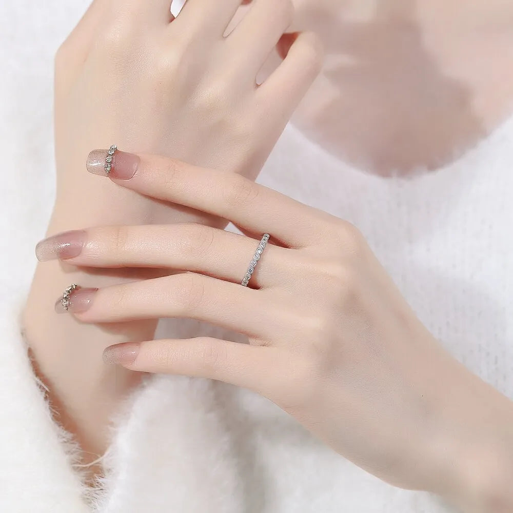 Geometric open mouth ring with diamond tail detail in Korean style, electroplated white gold colour finish