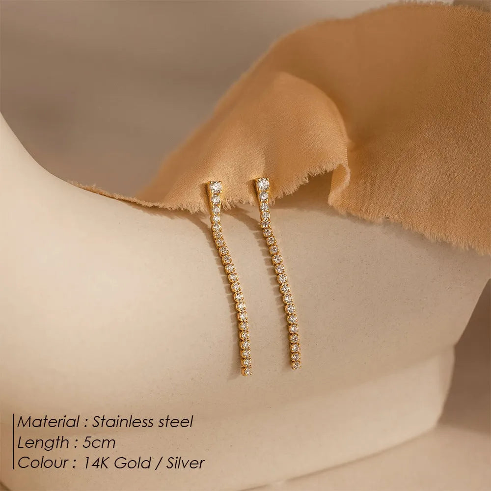 Geometric Chinese style zircon earrings in stainless steel with gold colour option