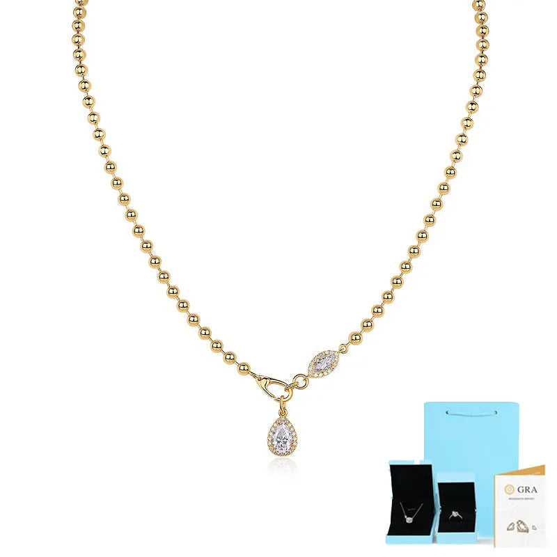 925 sterling silver moissanite necklace for women with adjustable clavicle chain, round geometric pendant, simple high-end style