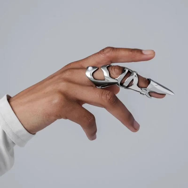 Silver alloy punk armour finger stall fashion ring on a finger