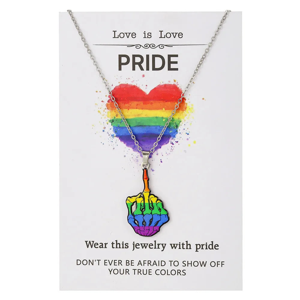 Stainless steel necklace and bracelet with colourful printed friendship inspirational design