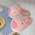 Brown half pack and pink half pack cute Kabala cartoon cotton slippers with suede upper and EVA sole