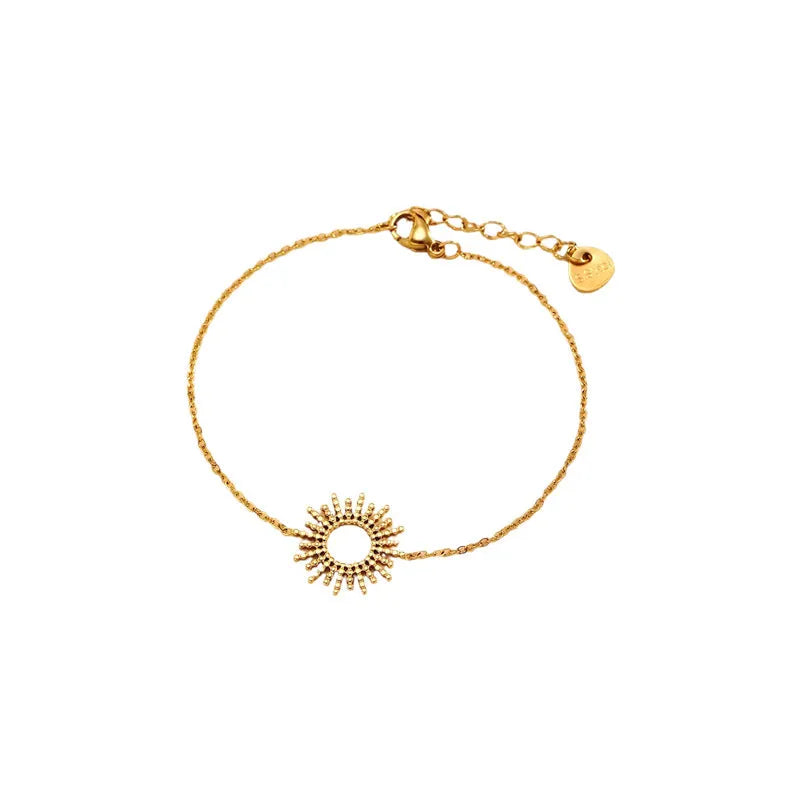 Sunflower Series women's 14K gold-plated geometric chain necklace and bracelet set.