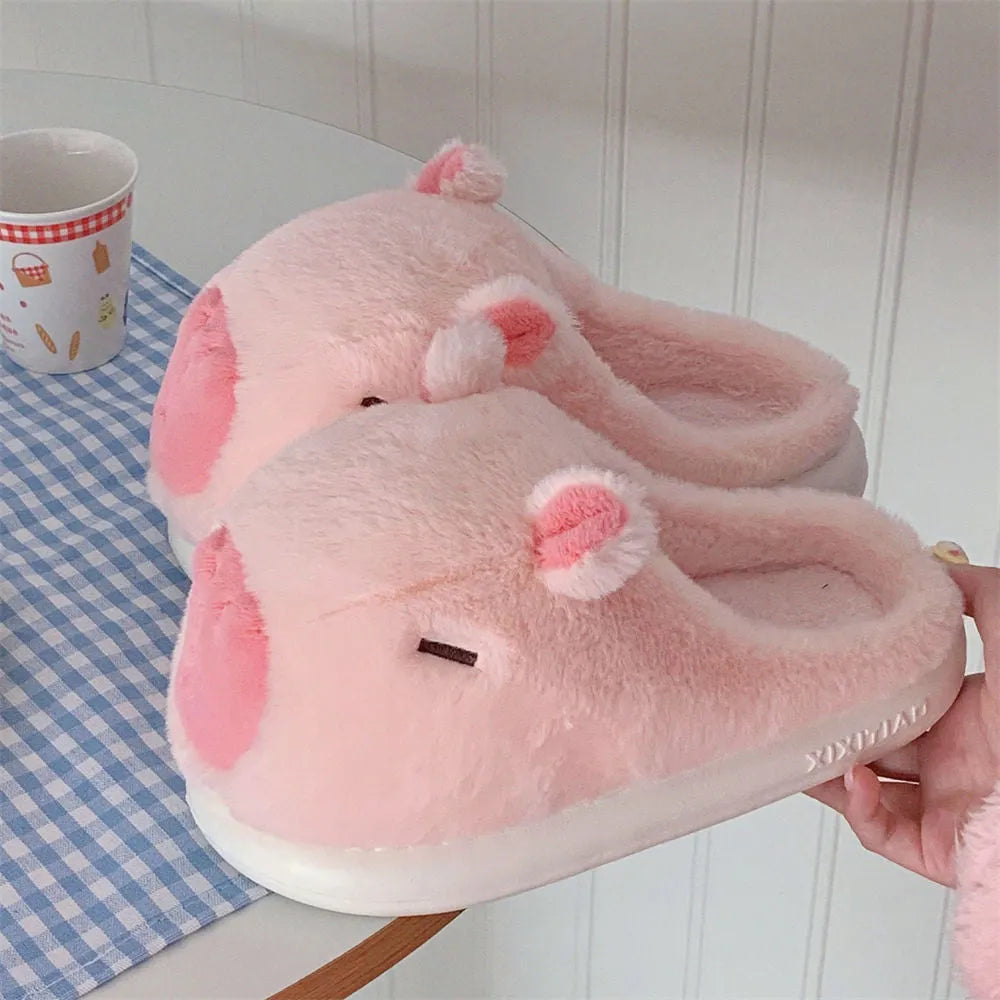 Brown half pack and pink half pack cute Kabala cartoon cotton slippers with suede upper and EVA sole