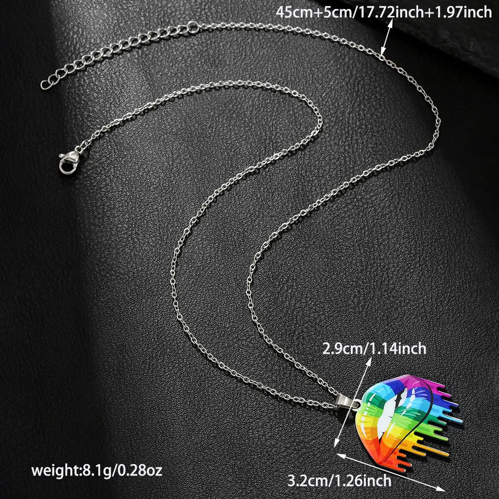 Stainless steel necklace and bracelet with colourful printed friendship inspirational design