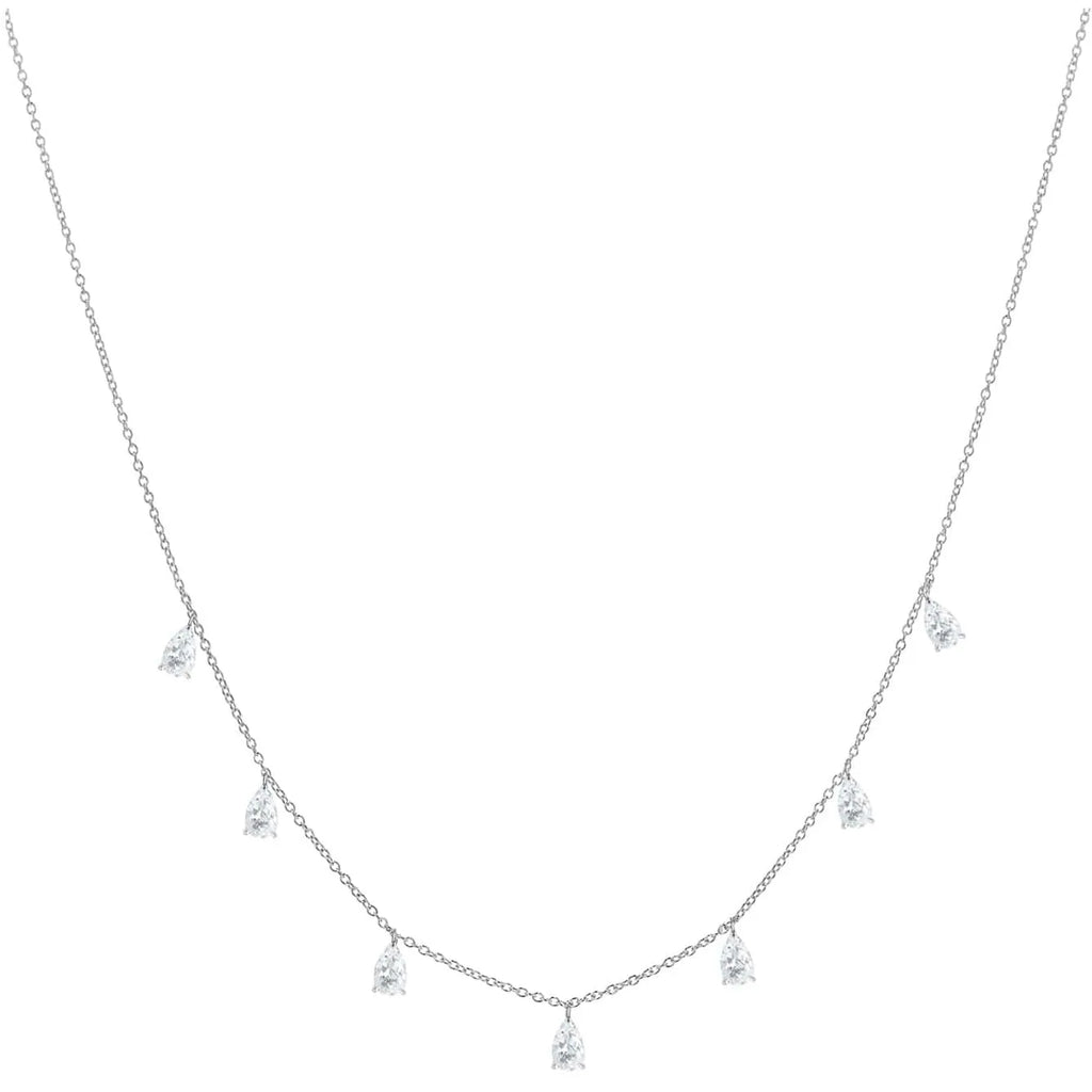 Women's silver drop-shaped artificial zircon necklace on an O-shaped chain, shown in rose gold, golden yellow and silver finishes.