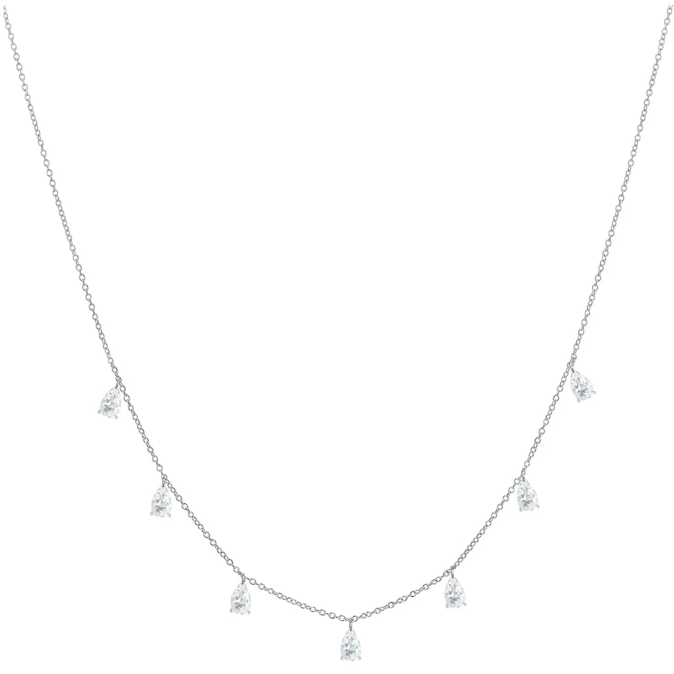 Women's silver drop-shaped artificial zircon necklace on an O-shaped chain, shown in rose gold, golden yellow and silver finishes.