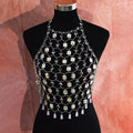 Transparent acrylic crystal sequin body chain hand-woven as chest and waist jewellery
