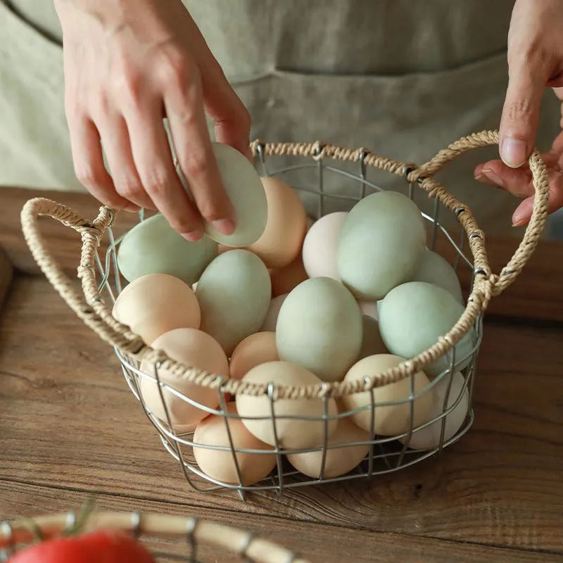 Nordic iron wire woven storage basket for fruit in binaural woven small size, ins style