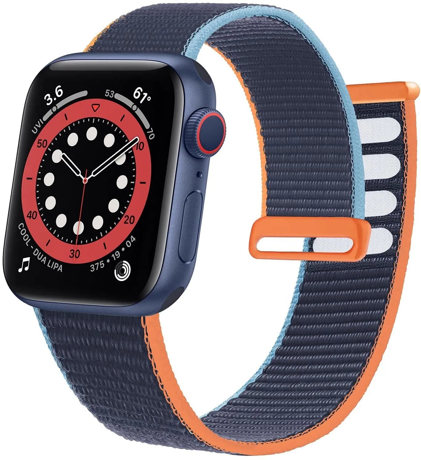 Woven nylon Apple Watch strap in multiple colours showing fabric texture and watch attachment