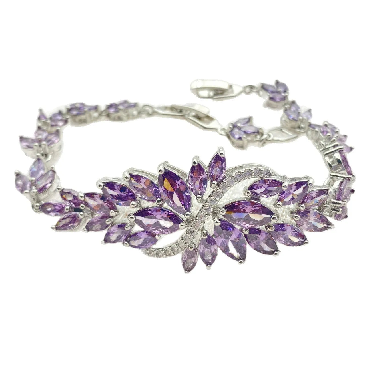 Gold-plated copper bracelet with coloured zircon stones in an ice flower design.
