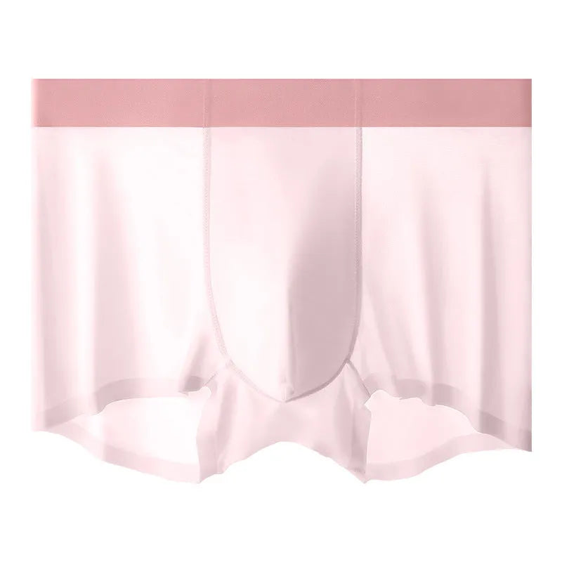 Men's Ice Silk antibacterial shorts in bean green, showing mid waist and seamless design.