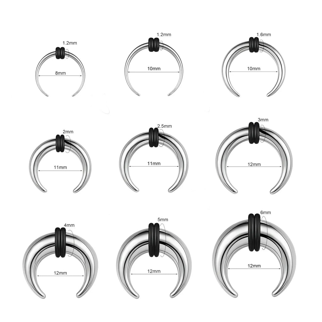 316 stainless steel C-shaped buffalo horn nose ring in steel colour or black finish