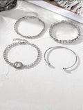Women's retro-style geometric square diamond alloy bracelet set in gold and silver colours, four pieces shown.