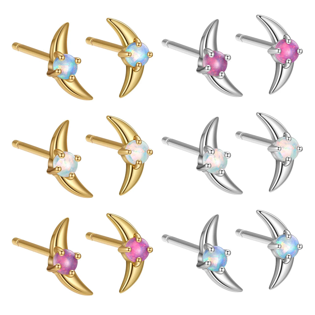 Women's geometric 925 silver earrings with electroplated finish and a choice of blue, purple or white stones